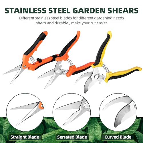 EWPJDK 3 Pack Garden Pruning Shears Scissors Clippers Stainless Steel - Yellow Orange