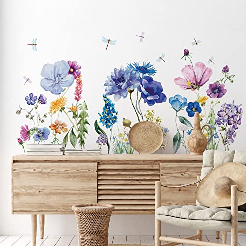 Beautiful 6-Piece Flower Wall Decals Peel & Stick Botanical Wall Art
