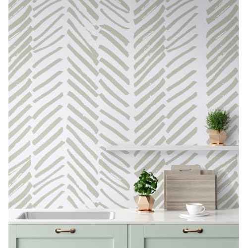 Guvana Striped Peel and Stick Wallpaper Beige White Wallpaper Striped Contact Paper 118" £ø17.7 Neutral Self Adhesive Removable Line Contact Paper for Bathroom Livingroom Covering