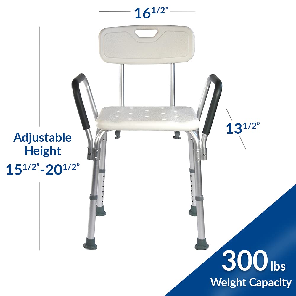 Bemis Shower Chair with Backrest and Padded Arms, Adjustable Height Legs