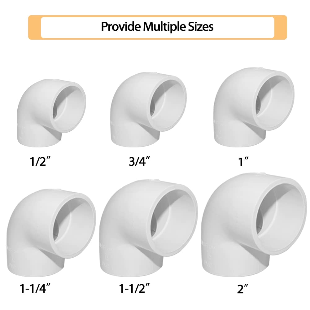 Fitvell 5PCS 1-1/2" 90 Degree Elbow PVC Pipe Fitting Adapter Coupling Connector Schedule 40 Slip (Socket x Socket) White Color