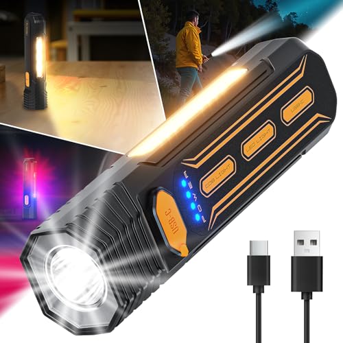 RECHOO Rechargeable Flashlight High Lumens, Portable Flashlight for Emergencies with COB Side Light & 6 Modes, Multi-Functional LED Flashlight for Outdoor, Home, Camping (Battery Included)