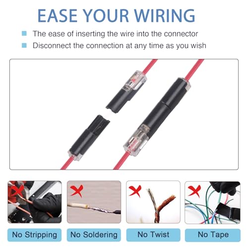 Brightfour 20-22 AWG Quick Disconnect Wire Connectors, Pluggable Low Voltage, 12 Pairs
