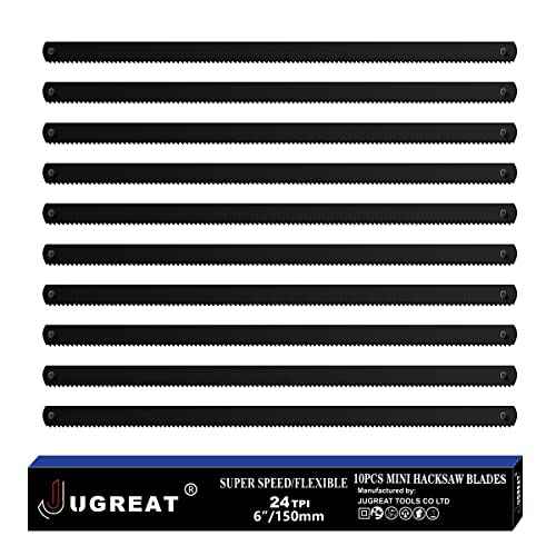 JUGREAT Professional Steel Mini Hacksaw Blades 6" / 150mm Length(24T 10 Pack), High Speed Steel Grounded Medium Teeth