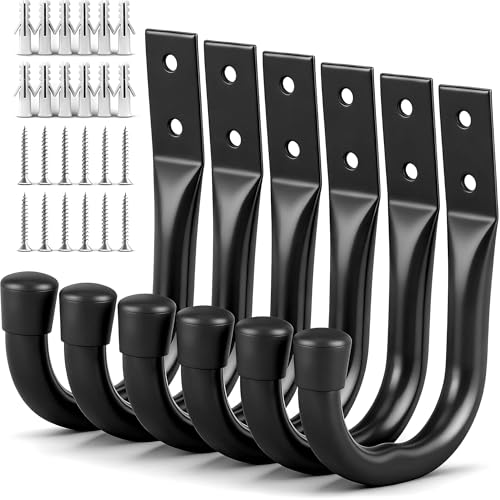 Heavy-Duty 6-Piece Garage Hooks Set with Wall Mount J Hooks – Black
