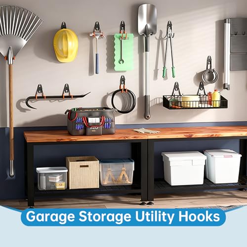 GeeWatom Black 2 Pack Garage Wall Mount Utility Hooks for Tools & Garden Equipment