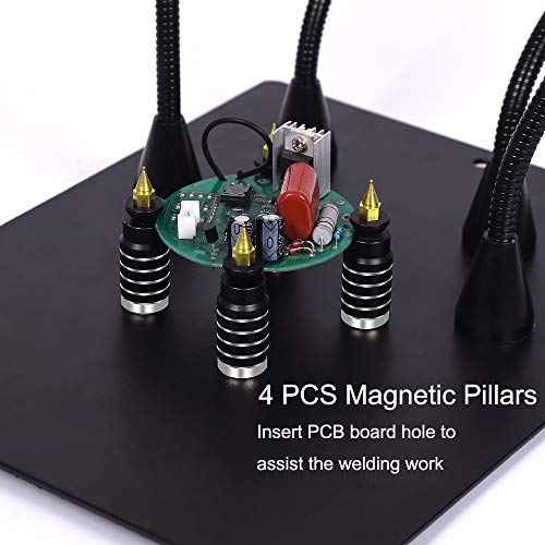 Magnetic Helping Hand, Soldering Helping Hands, 4 PCB Pillars Circuit Board Holder with Flexible Metal Arms Heavy Duty Base Electronic Repair Tool