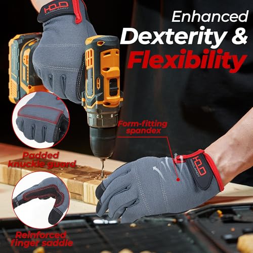 HANDLANDY Grey Large Work Gloves for Men & Women Touch Screen Gardening & Yard Work