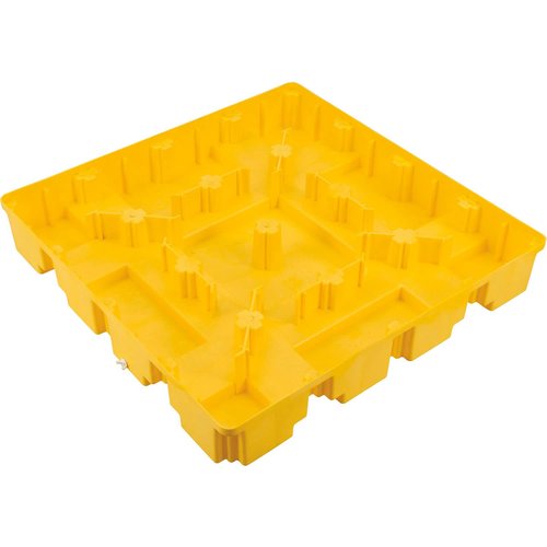 Global Industrial 4 Drum Low Profile Spill Containment Pallet with Drain, 4-Way Forklift Pockets, 65 Gallon Capacity, 8000 Lbs Capacity, 51.5"W x 51.5"D x 8"H, Yellow