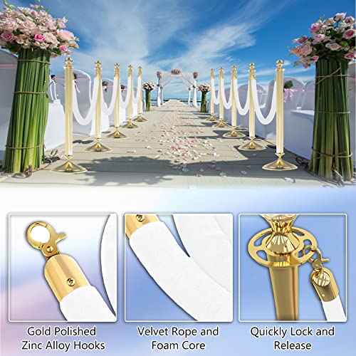 5 Ft Velvet Stanchion Ropes White, 4 Pack Crowd Control Rope Safety Queue Barrier with Gold Hook, VIP Rope for Party Events Decor
