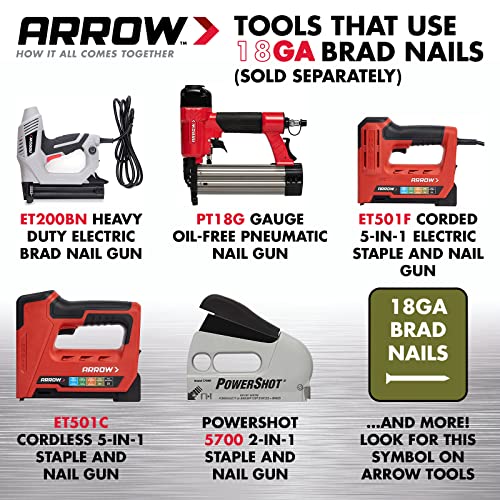 Arrow 18-Gauge Steel Brad Nails 5/8 Inch for Molding and Cabinetry, 1000 Pack