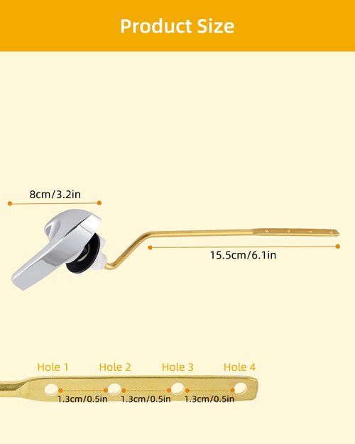 iFealClear Universal Brass Toilet Tank Flush Lever Handle, Side/Angle Mount Toilet Handle Compatible with Kohler K-GP30324-CP, Stainless Steel Flapper Chain, Chrome