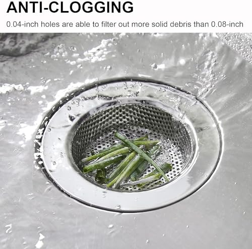 2 Pack Stainless Steel Kitchen Sink Strainers 4.5" Wide Rim, Anti-Clog Drain Filters