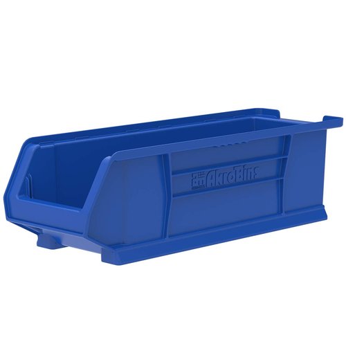 Akro-Mils 30284 Super-Size AkroBins Plastic Storage Bins, Space-Saving Stackable Bins for Garage, Classroom, Warehouse Organization, 24-Inch L x 8-Inch W x 7-Inch H, Blue, 4-Pack