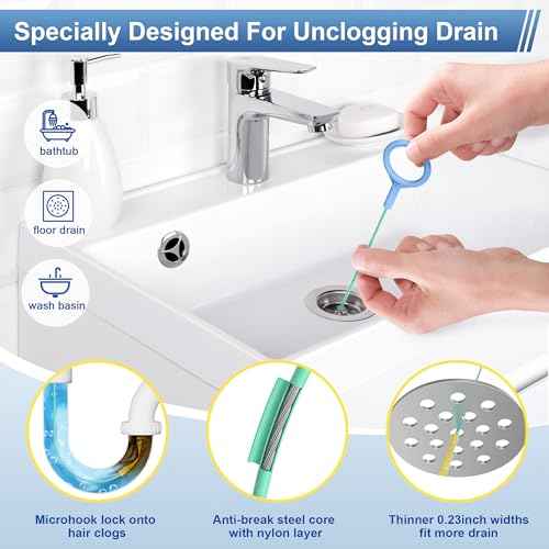 Drain Snake Clog Remover Tool: 5 ¡¿ 30 Inch Sink Snake + 1 ¡¿ 35.5 Inch Drain Cleaner Tool + 4 ¡¿ 59 Inch Tube Drain Brush for Shower, Toilet, Bathroom Sink & Tub (10 Pack)