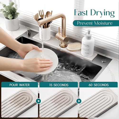Eormoe Diatomite Stone Sink Mat 23.6 x 3.9 inches Light Grey Kitchen & Bathroom Drying Tray