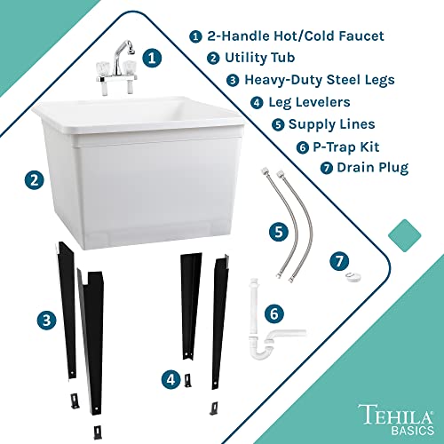 White 21-Gallon Freestanding Utility Sink with Chrome Faucet & Adjustable Legs