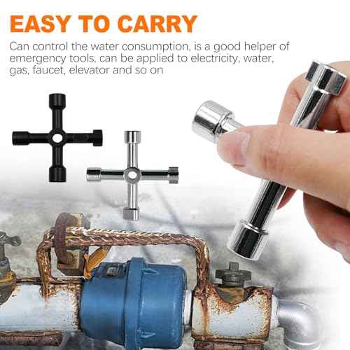 2 Pack 4 Way Sillcock Key Set, Heavy Duty Steel Water Spigot & Faucet Key, Multi-Functional Utility Tool for Valves, Outdoor Hose Bibs, Portable with Bead Chain for Garden & Plumbing