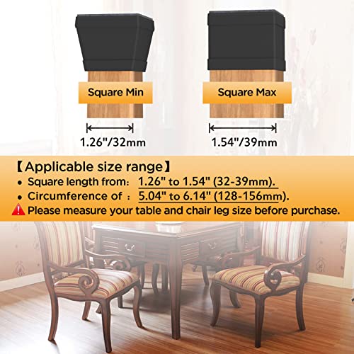 CHWM 16 PCS Square Chair Leg Floor Protectors Black 1.26-1.57" Fits 32-39mm