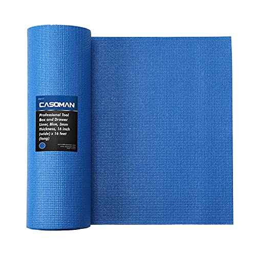CASOMAN Professional Grade High Grip Tool Box Liner, Drawer Liner, and Shelf Liner, Blue, 16 inch (Wide) x 16 feet (Long), Adjustable Thick Cabinet Liners