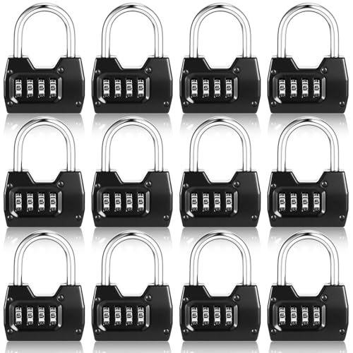 12 Pack Combination Lock 4 Digit Combination Lock Wide Shackle Outdoor Waterproof Combo Padlock for School Gym Sports Fence Gate Shed Unit Toolbox Case Hasp Storage