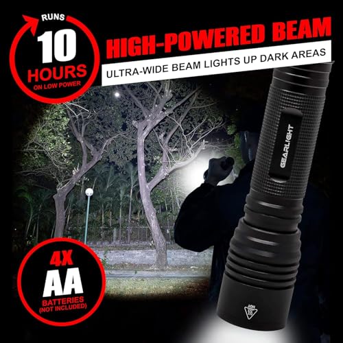 GearLight S2000 Black 1200-Lumen Tactical LED Flashlight - Battery Powered, Handheld for Camping & Emergency