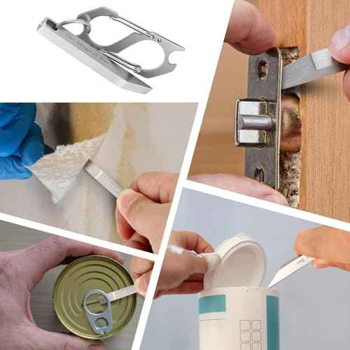 EDC Pry Bar with Carabiner, Heavy Duty Keychain Prybar Tool, Mini Stainless Steel Multi Tool, Everyday Carry for Men Women, Minimalist Tool for Opening Boxes, Turning Screws