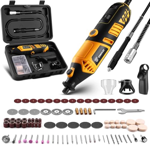 DEKOPRO Rotary Tool Kit Yellow, 1.5-Amp Corded Power with 129 Accessories