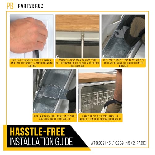 PartsBroz WP8269145 2-Pack Dishwasher Bracket for Whirlpool/Kenmore/KitchenAid