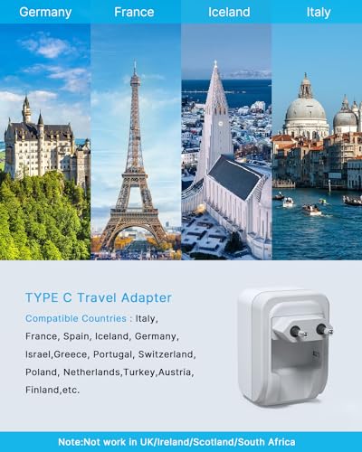 VINTAR 2 Pack European Travel Plug Adapter, Type C Foldable Power Converter, 17W