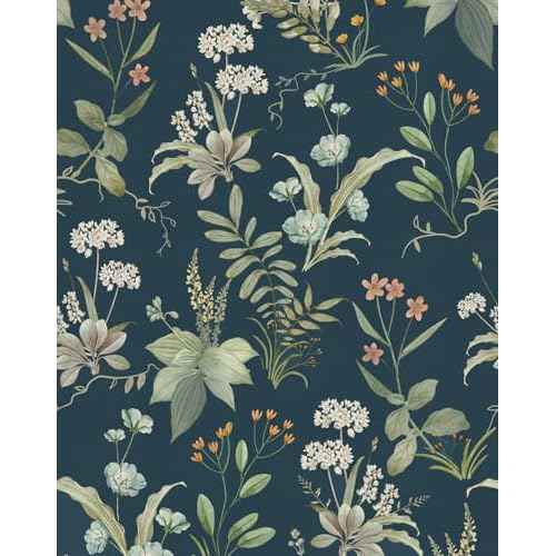 Vintage Floral Peel and Stick Wallpaper Navy Contact Paper for Cabinets and Drawers Self Adhesive Botanical Removable Wallpaper for Bedroom Bathroom Dark Blue Contact Paper Leaf 78.7inL 17.3inW
