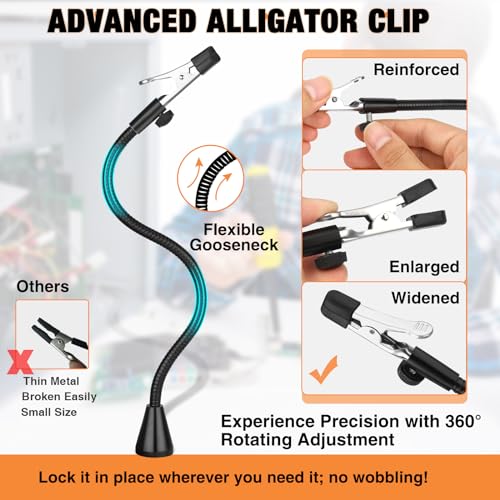 Drdefi Magnetic Helping Hands Soldering Third Hand, Drdefi Soldering Station with Alligator Clips PCB Circuit Board Holder Tool 4 Gooseneck Arms Non-Slip Base for Electronics Repair Jewelry Hobby