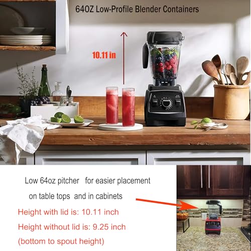 64 Oz Low-Profile Blender Pitcher with Wide Compatibility for Vitamix - Glass/Plastic Jar, 10-Year Warranty