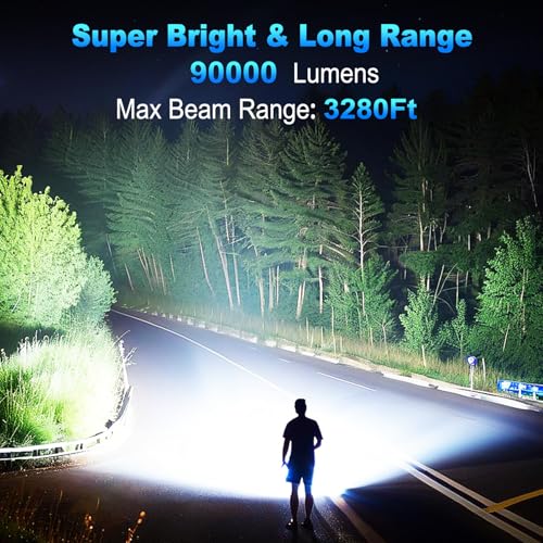 KINGCAESAR Flashlights 90,000 High Lumen - 2 Pack, Ultra Bright Rechargeable Flashlight with 7 Light Modes, LED Flash Light with High Power Battery, IPX7 Waterproof for Home Camping