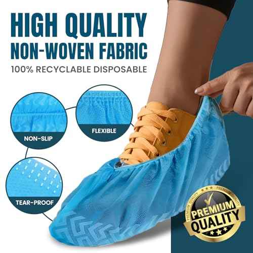 Shoe Covers Disposable Non-Slip, Large 50 Count, Premium Cloth Boot Covers, Slip-Resistant, Durable, Breathable, Non-Toxic, Recyclable booties for shoes covers ? Fits Men 11/Women 13 ? Blue