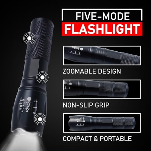 LED Flashlights - High Lumen Mini Tactical Flashlights with 5 Modes, Zoomable Beam, Water-Resistant Design for Camping, Outdoor, and Home Use (4)