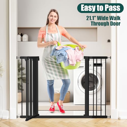 Keny Baby Gate 29.7-46" Wide x 30" Tall, Black Auto Close for Stairs & Doorways