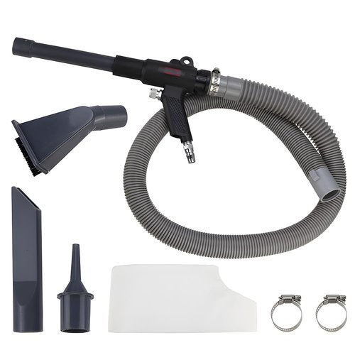 BAUSATZ Pneumatic Vacuum Cleaner Kit Dual Function Air Vacuum Blow Gun and Suction Vacuum Includes 4 Air Nozzles, 47in Dust Collection Tube, Dust Collection Bag (Grey)