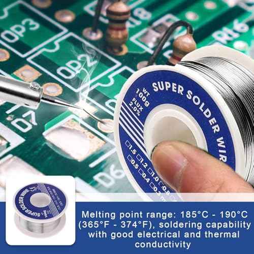 Soldering Wire 0.8mm, 63-37 Tin Lead Rosin Core Solder Wire, 100g Electrical Solder for Repair and DIY of Electronic Electric Electrical Soldering Components