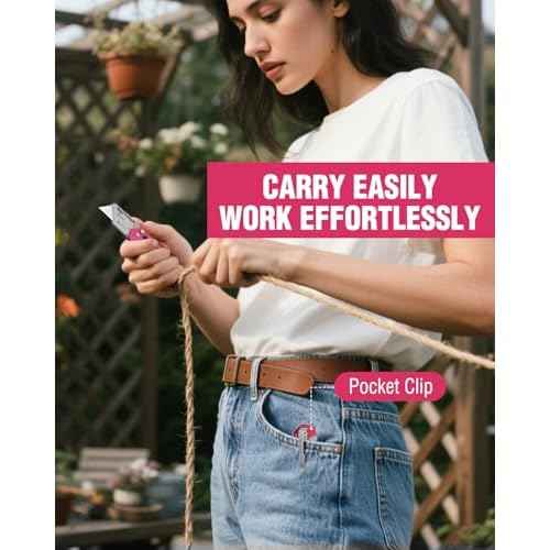 WORKPRO Box Cutter, Utility Knife Quick Change Blade Razor Knife, Folding Pocket Knife with Belt Clip and Axis Lock, 10 Extra Blades Included, Pink