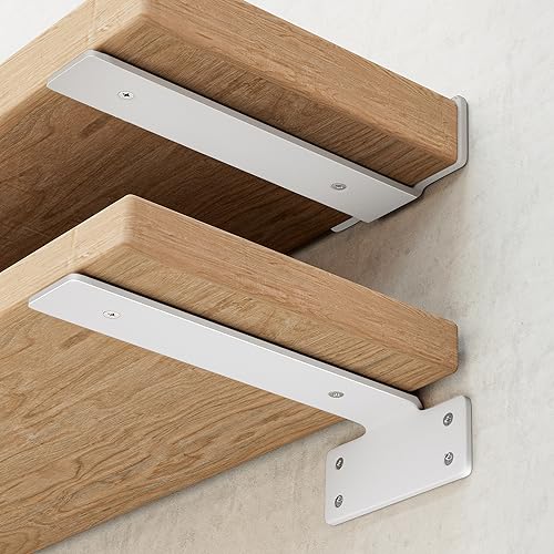 WEKIS 6 Inch Floating Shelf Brackets White - Heavy Duty Metal Support 6 Pack