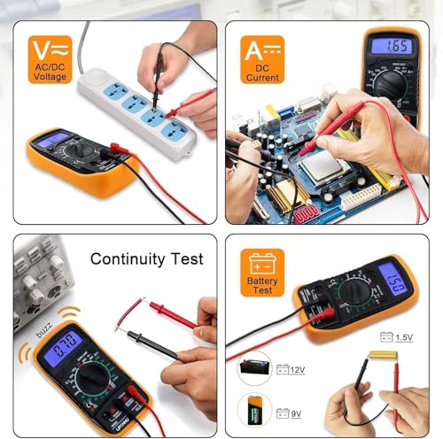 Orange & Black Digital Multimeter Volt & Current Tester 2000 Counts with Leads Backlight LCD
