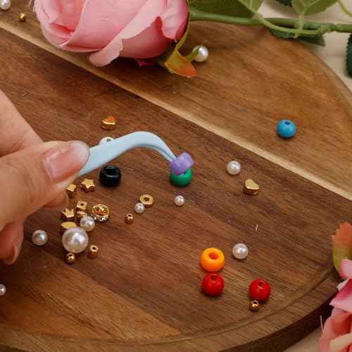 Plastic Tweezers, 4.5in Bent Tip Crafting Hobby Sticker Tweezers Electronics Bulk Precision Lash Tool for DIY Jewelry Watch Making Kids Childrens Crafts Baking Decorations & Reptile Feeding (Blue)