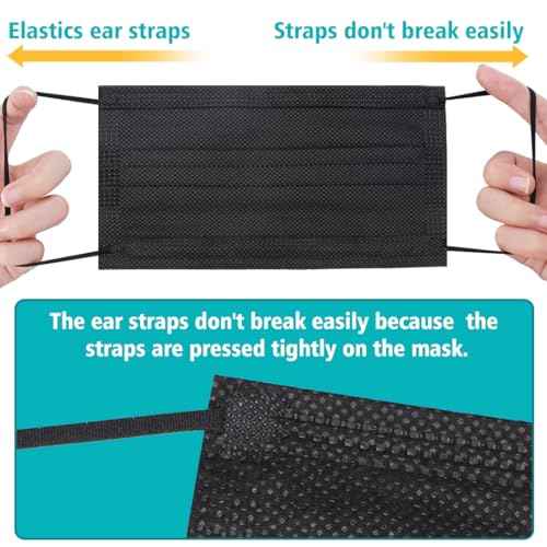 100 PCS Disposable Face Masks, Black Disposable Masks, 3 Ply Protection Face Masks