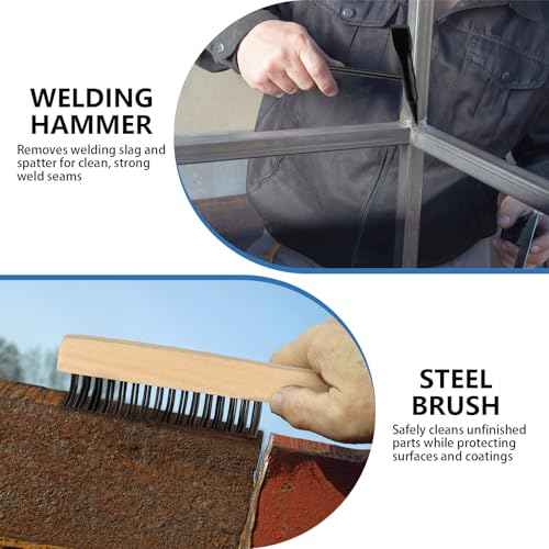 2 Pack Welding Chipping Hammer and Wire Brush Set ? 11" Hammer with Coil Spring Handle, Cone and Vertical Chisel and 9.8" Stainless Steel Brush for Slag, Spatter, Residue Removal