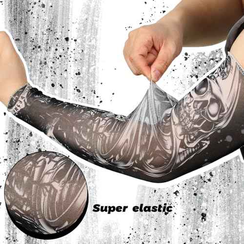 Boao 12 Pcs Temporary Tattoo Sleeve for Men Cooling Arm Sleeves Long Fingerless Arm Cover Anti Slip UV Protection Sun