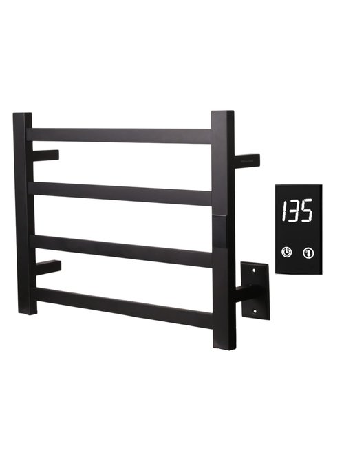 Topdattion Electric Towel Warmer | Super Thin | with Timer & Temperature Multi-Level Adjustments | Hardwired & Plug-in | 4 Bar Matte Black Finish