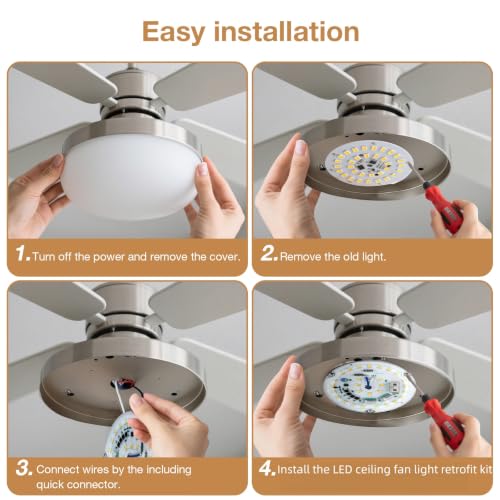 Ledytech 4 Inch White LED Retrofit Light Kit for Ceiling Fans 18W 6000K 2200LM Dimmable ETL