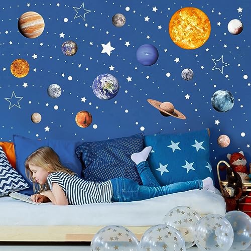 Robmoda Solar System Wall Decals Blue 780 pcs Glow in Dark Stars & Planets for Nursery and Kids Room Ceiling Decor