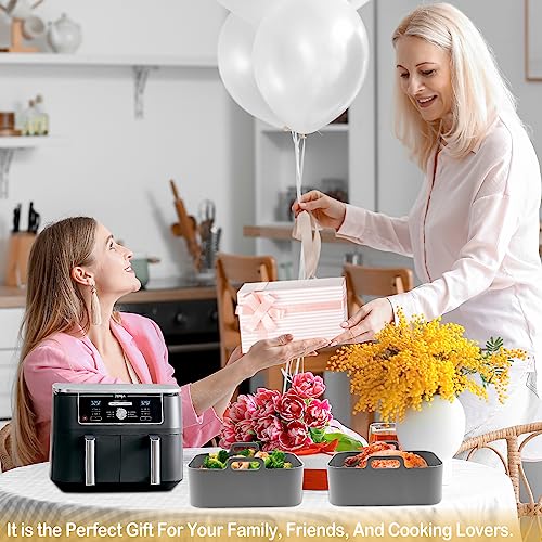 ZXZMZT 10QT Silicone Air Fryer Liners - 2pcs 5QT Rectangular, Ninja DZ550/DZ401 Compatible, Grey